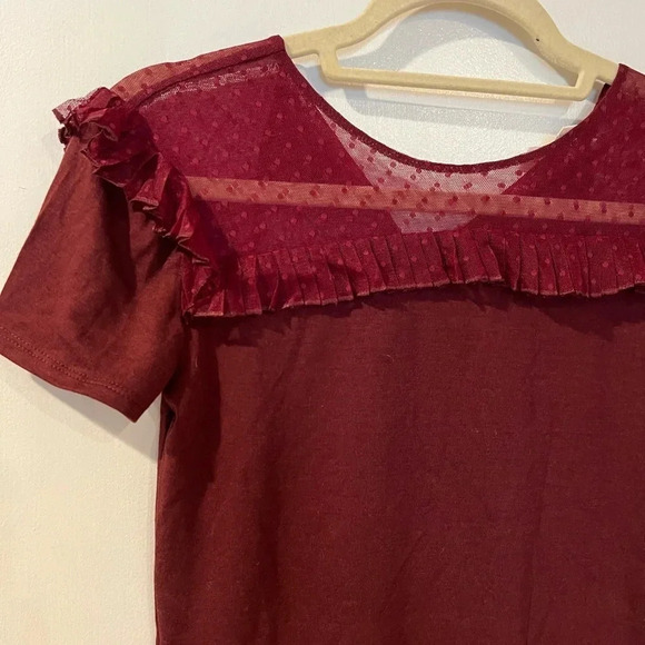 Maison Jules Women’s Top Swiss Dot Short- Sleeve Burgundy XS - Picture 8 of 8